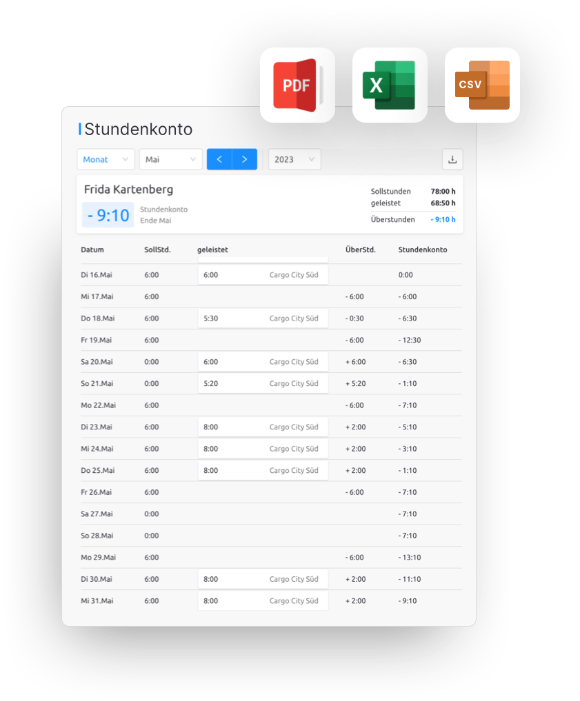 Stundenkonto Datenexport Zeitguru